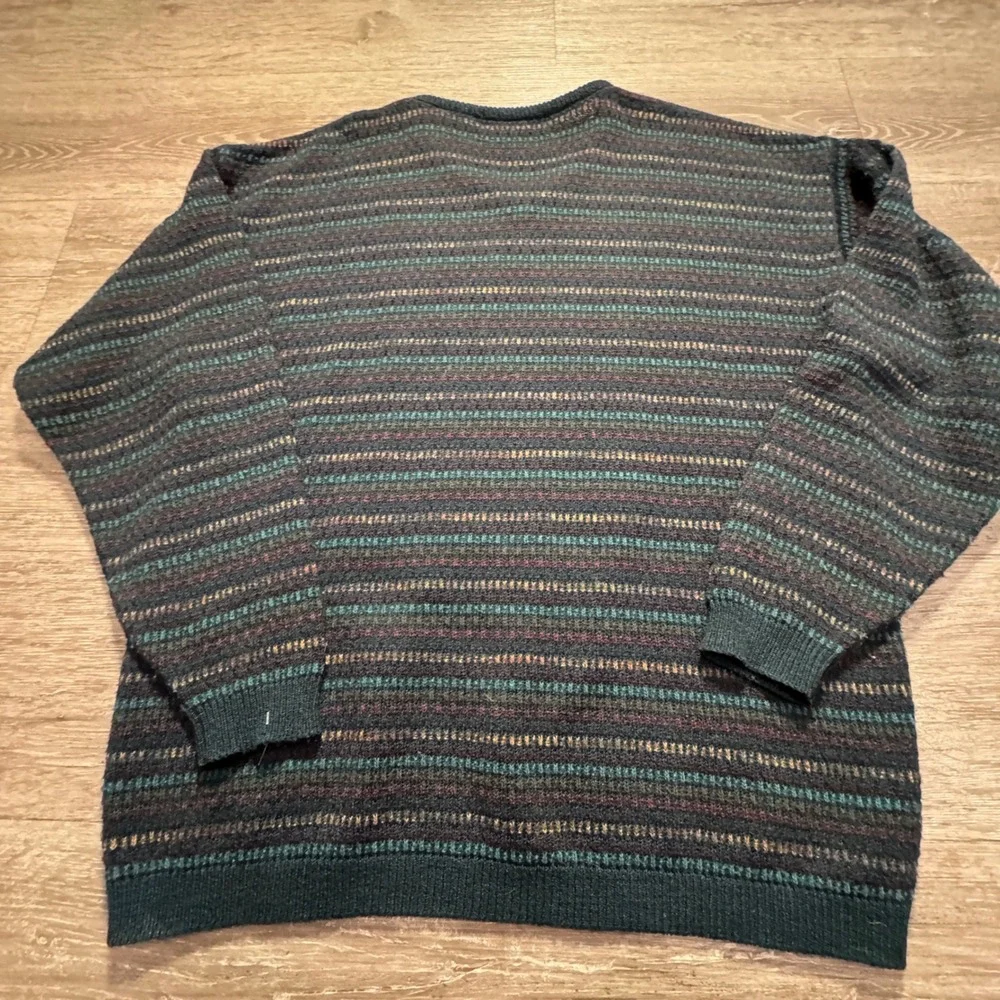 Brandini Sweater Mens XL Striped Wool Blend Made in Italy V Neck Retro Knit VTG